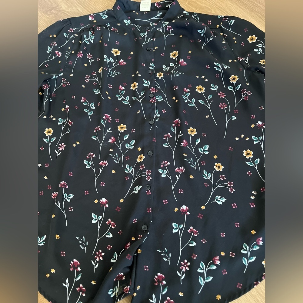 Faded Glory Boxy Long Sleeve Mandarin Collar Floral Blouse, size L - Picture 7 of 11